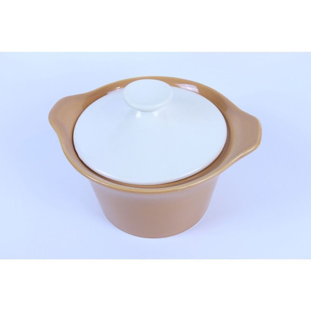 1950s Oven safe Bi- Color Crock Pot Mid century Modern Style In Orange And Cream